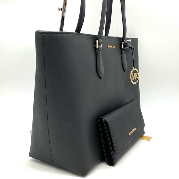 Michael Kors Bag Large Sheila Mf Tote Bag & Large Trifold Wallet Black/Gold - Picture 4 of 14